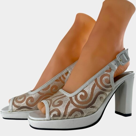 Yves Saint Laurent Shoes - Yves Saint Laurent Platform Sandals Slingback Peep-Toe White SZ (US)5.5/(EU)35.5